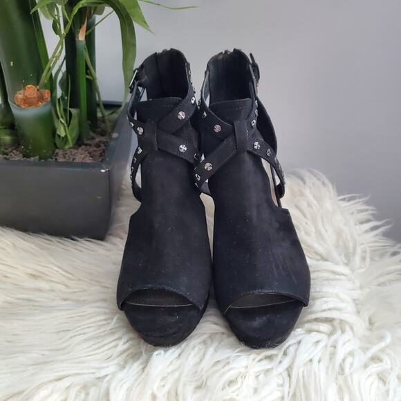 GBG Guess Black Open Toe Platform Stiletto Heels 9M - Picture 1 of 9